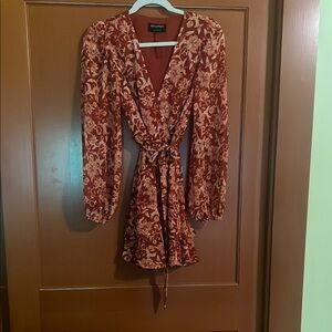 Burnt orange floral tie dress